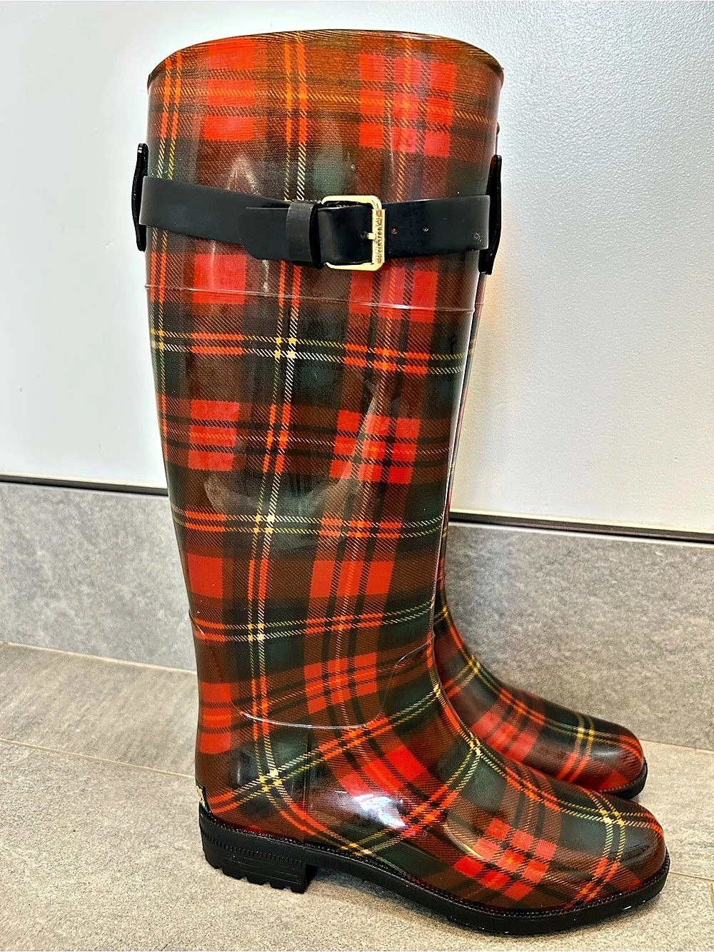 Lauren Ralph Lauren Rosalyn II red tartan Plaid Rain Boots in Red & Green size 7